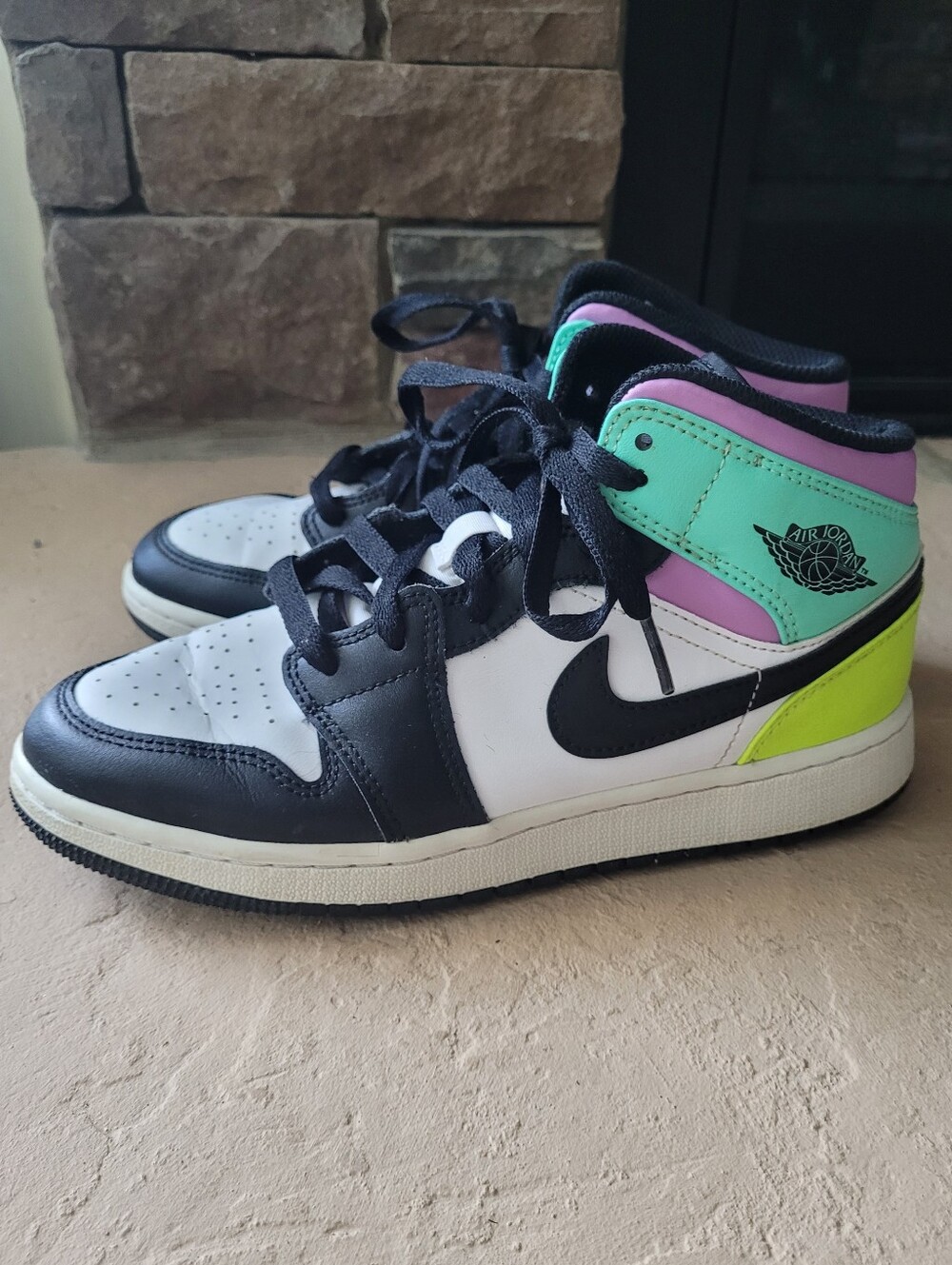Nike Kids Air Jordan High Top Sneakers Black White Green Pink Neon